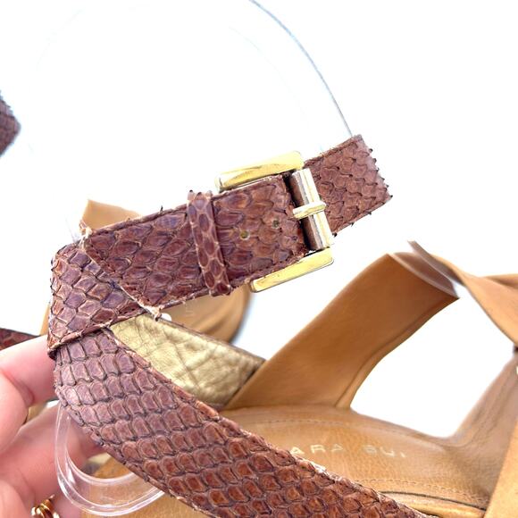 Barbara Bui Snake Ankle Strap Platform Heels Pumps Leather Tan 6 Size 36 - Picture 8 of 10